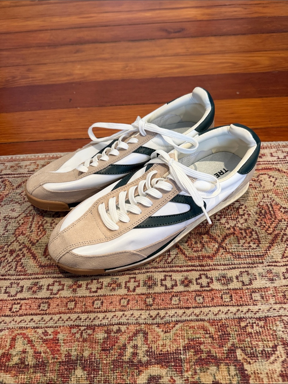 Tretorn Low-Profile Sneakers in White, Beige & Dark Green